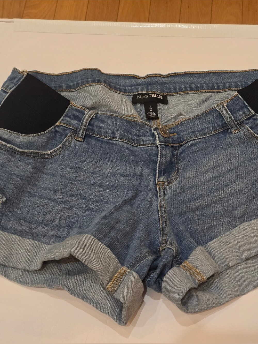 Indigo Blue Maternity Distressed Denim Shorts Large